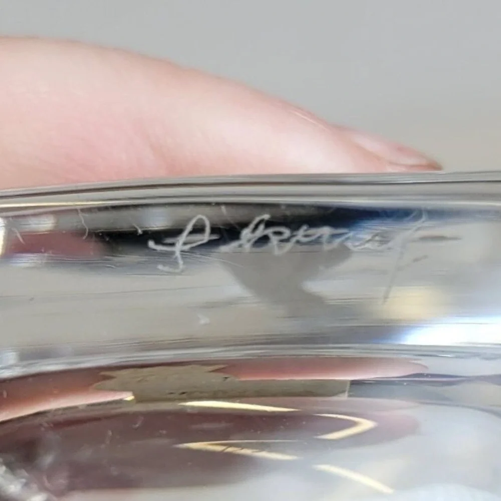 Vtg MCM Skruf Sweden Lead Crystal Pair of 2 Vases Vanity Organizers Signed 3.5